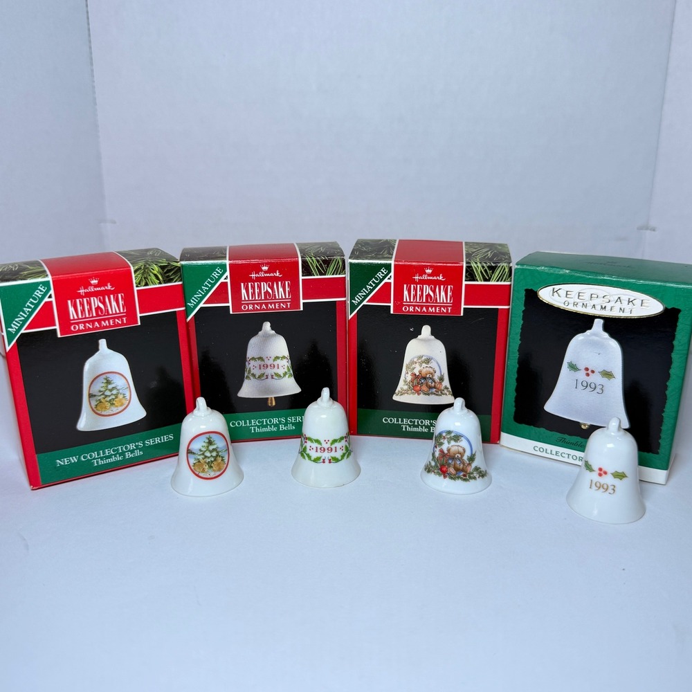Hallmark Keepsake Miniature Thimble Bells 1990-1993 Series Set of 4 Boxed *